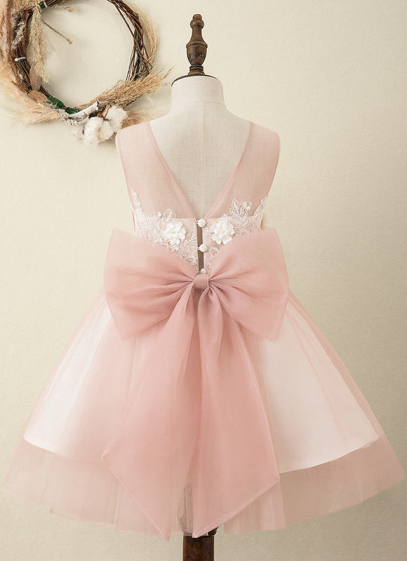 Robe Pastel Rose Fille Mariage Avec Nœud - gallery 4