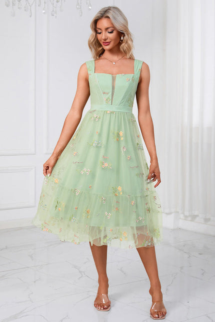 Robe Pastel Verte Col Cœur Tulle Élégante - gallery 3