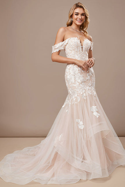 Robe Pastel Ivoire Sirène Dentelle Traîne - gallery 2
