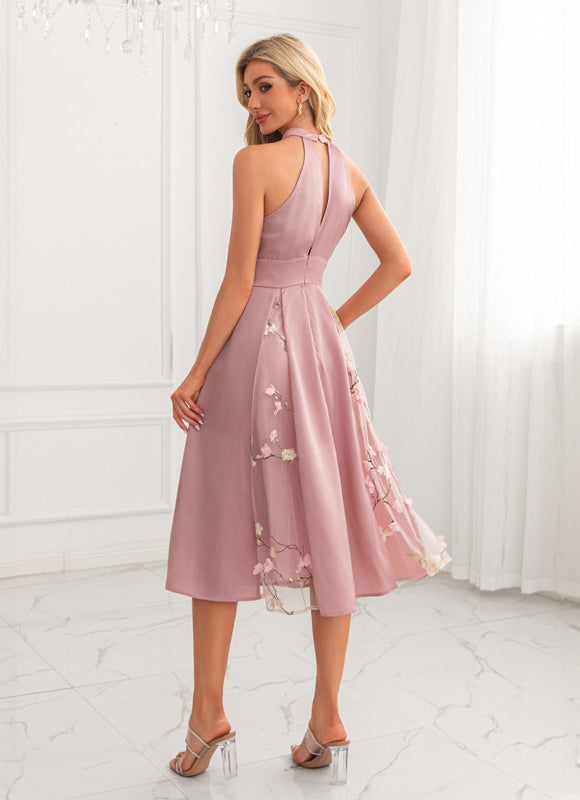 Robe Pastel Rose Trapèze Satin Midi - gallery 1