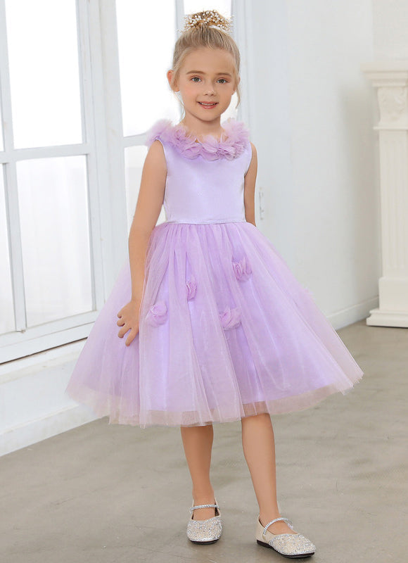 Robe Pastel Lilas Col Rond Satin Tulle - gallery 6