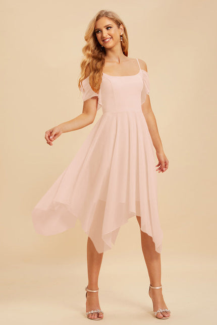 Robe Pastel Rose Trapèze Mousseline À Volants - gallery 2