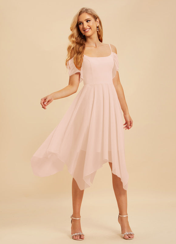 Robe Pastel Rose Trapèze Mousseline À Volants - gallery 2