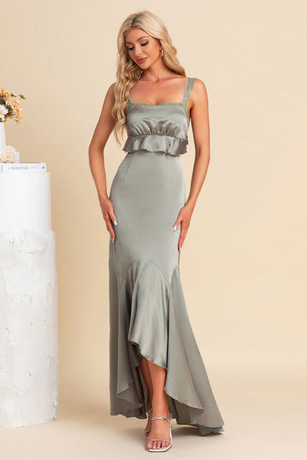 Robe Pastel Vert Satin Asymétrique Maxi - gallery 1