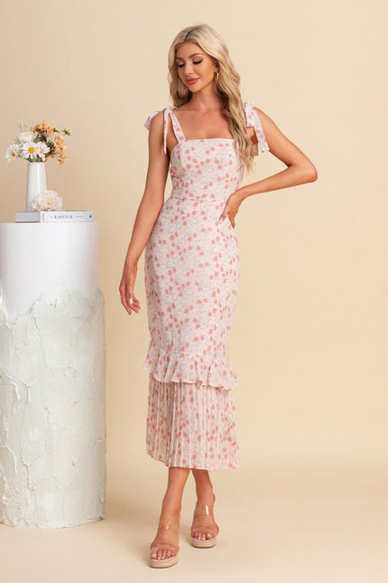 Robe Pastel Rose Fleurie Sirène Midi - gallery 1