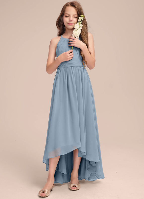 Robe Pastel Bleu Trapèze Mousseline Plissée - gallery 1