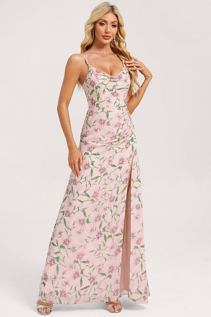 Robe Pastel Verte Décolletée Longueur Sol - gallery 2