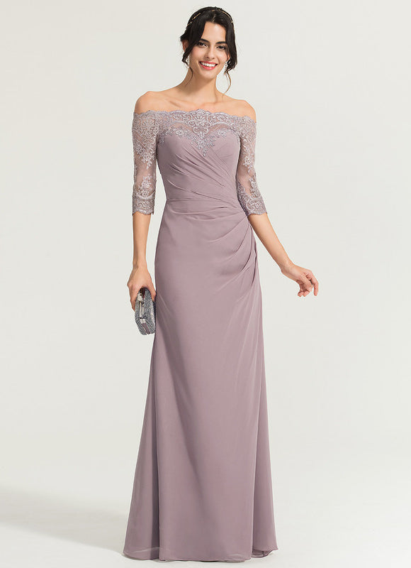 Robe Pastel Lavande Épaule Dénudée Longue