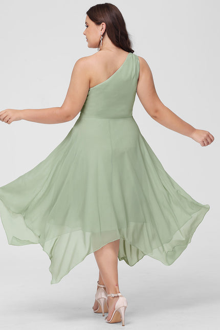 Robe Pastel Menthe Décolleté Asymétrique Volants - gallery 7