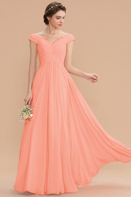 Robe Pastel Saumon Évasée En Mousseline - gallery 1