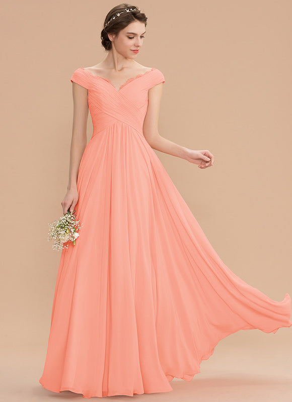 Robe Pastel Saumon Évasée En Mousseline - gallery 1