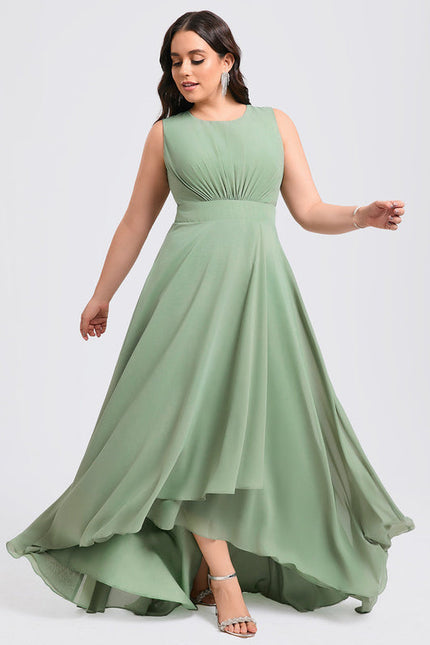 Robe Pastel Verte Mousseline Trapèze Col Rond - gallery 7