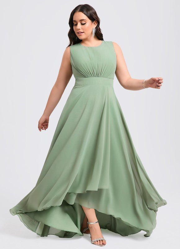 Robe Pastel Verte Mousseline Trapèze Col Rond - gallery 7