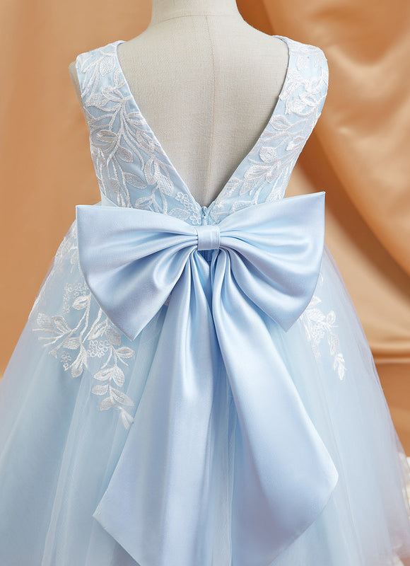 Robe Pastel Bleu Longueur Genou Dentelle - gallery 2