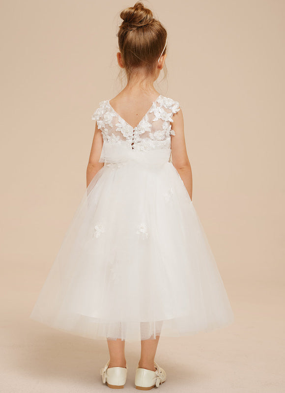 Robe Pastel Blanche En Tulle Fille Mariage - gallery 5