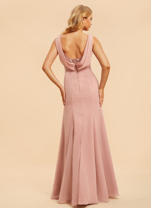Robe Pastel Rose Sirène Col Bateau - gallery 1