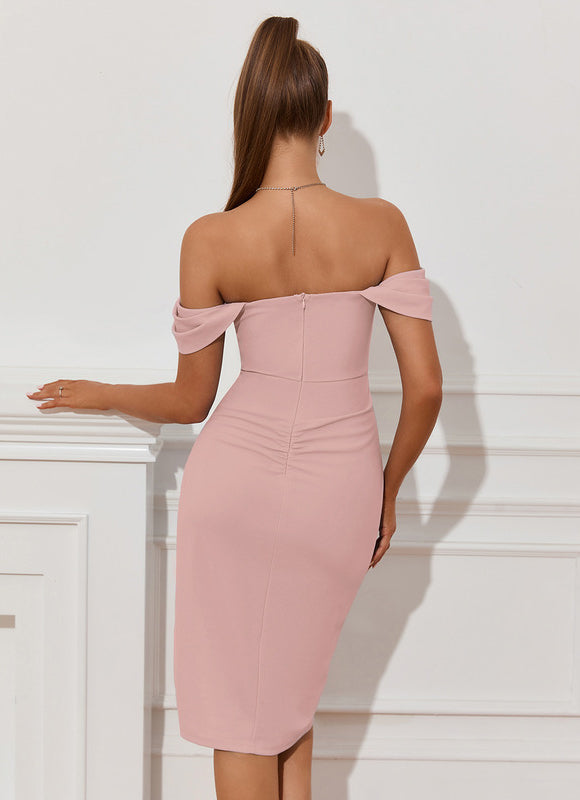 Robe Pastel Bleu Plissée Épaule Dénudée - gallery 8