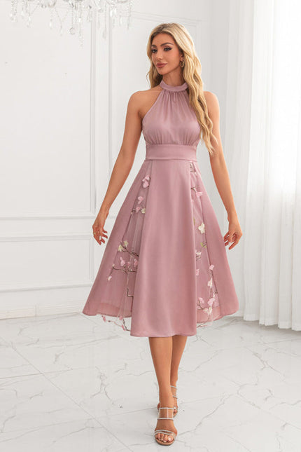Robe Pastel Rose Trapèze Satin Midi - gallery 4