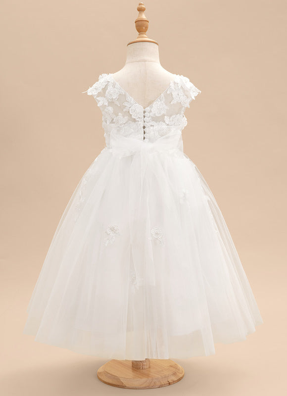 Robe Pastel Blanche En Tulle Fille Mariage - gallery 4