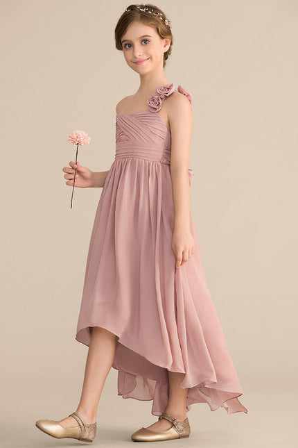Robe Pastel Rose Décolleté Asymétrique Junior - gallery 1