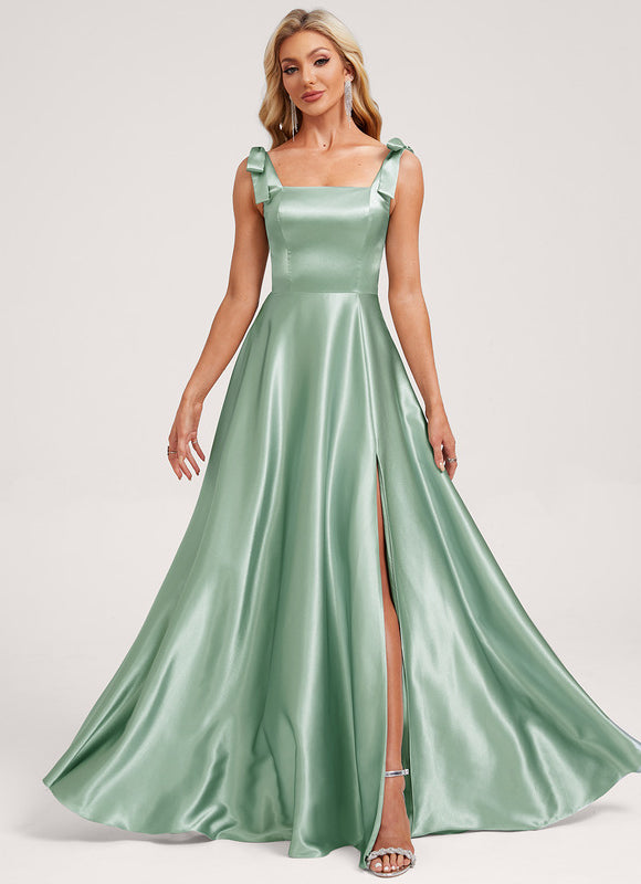 Robe Pastel Verte Trapèze Longue Satin