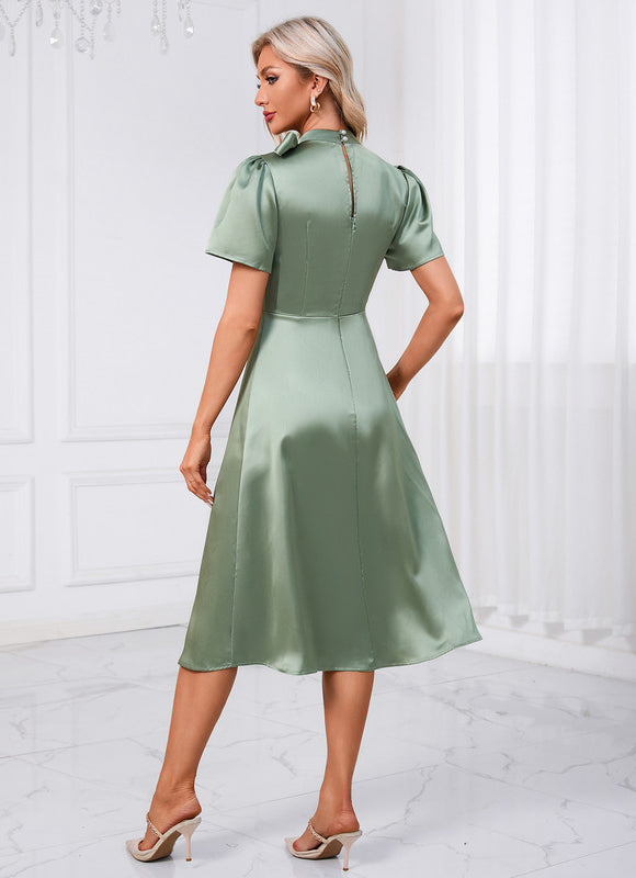 Robe Pastel Vert Satin Col Montant - gallery 1
