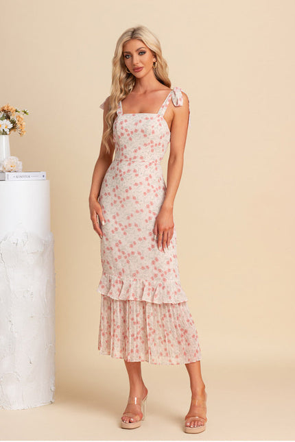 Robe Pastel Rose Fleurie Sirène Midi - gallery 5