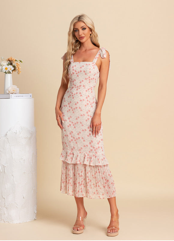Robe Pastel Rose Fleurie Sirène Midi - gallery 5