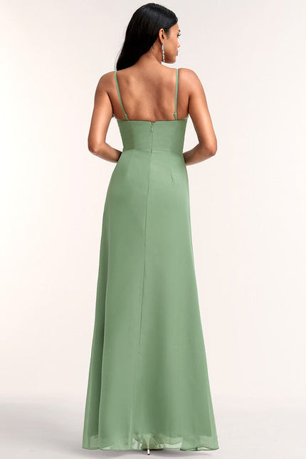 Robe Pastel Verte Décolletée Longueur Sol - gallery 4