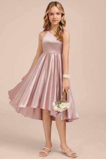 Robe Pastel Rose Décolleté Asymétrique Satin