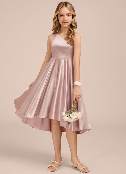 Robe Pastel Rose Décolleté Asymétrique Satin