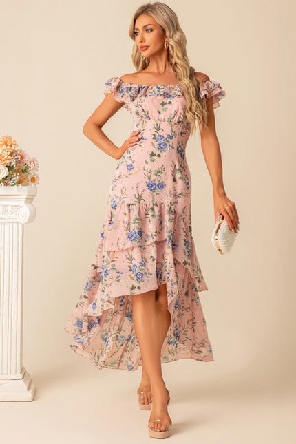 Robe Pastel Rose Imprimé Fleuri Volants