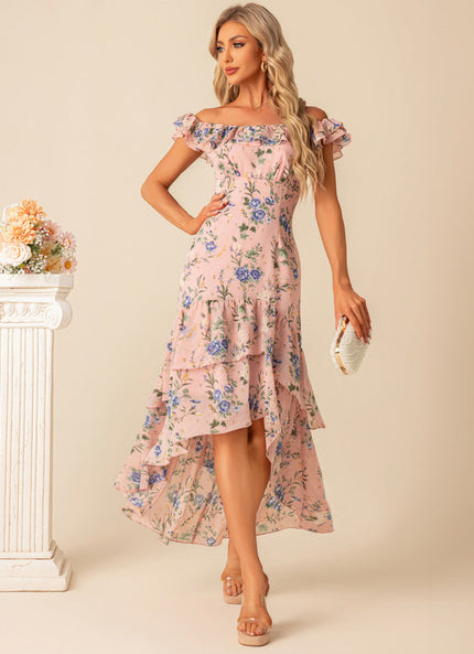 Robe Pastel Rose Imprimé Fleuri Volants