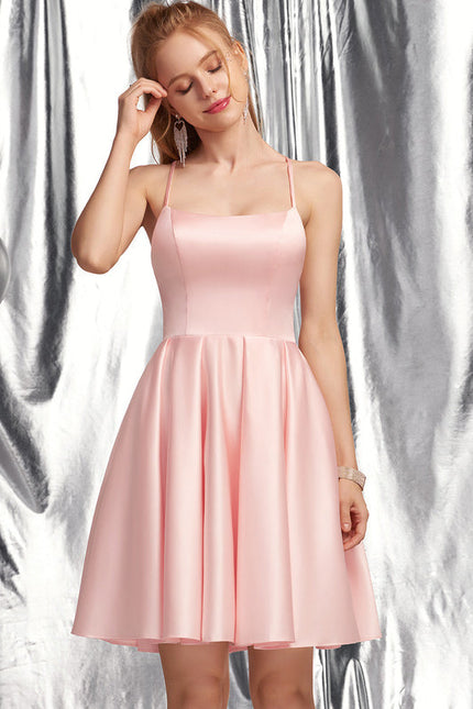 Robe Pastel Rose Satin Col Carré - gallery 1