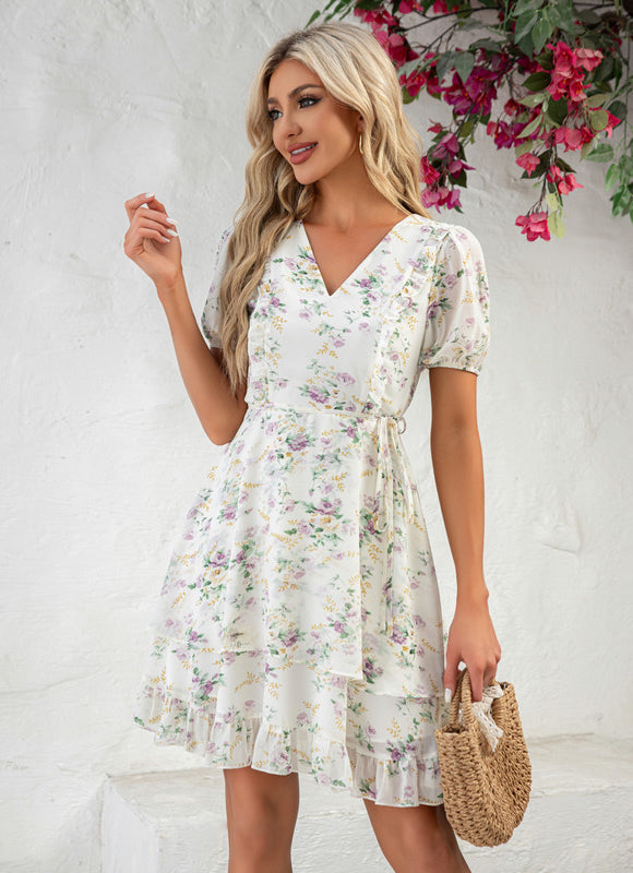 Robe Pastel Fleurie Rose Mini Volants