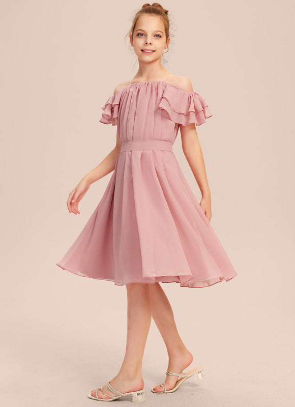 Robe Pastel Rose Épaule Dénudée Trapèze - gallery 3