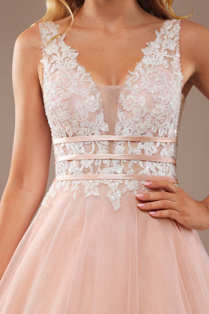 Robe Pastel Rose Col V Traîne Tulle - gallery 4