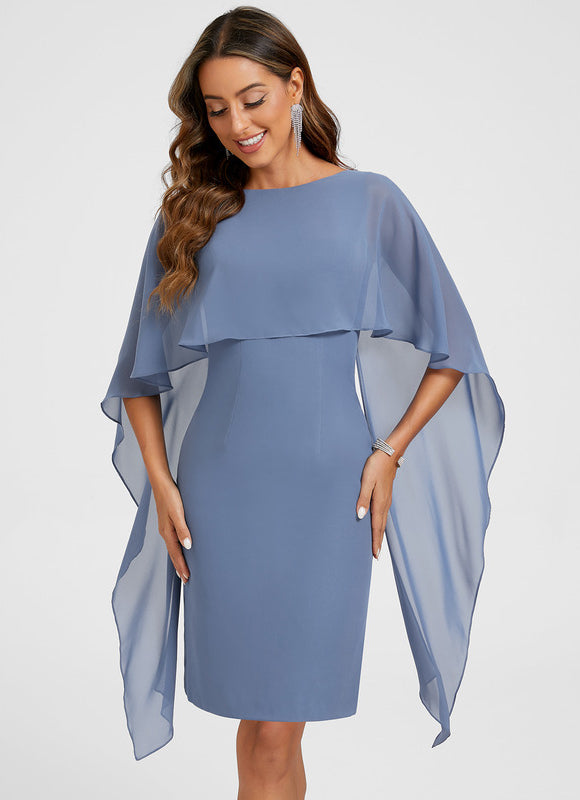 Robe Pastel Bleu Fourreau Col Rond - gallery 5