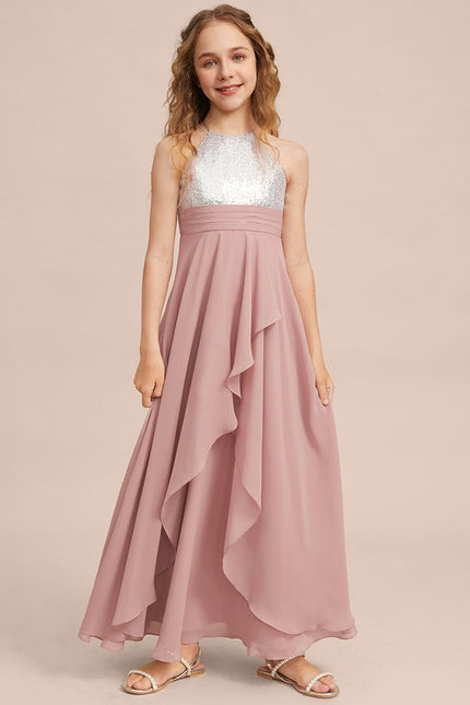 Robe Pastel Rose Demoiselle D'Honneur Longue - gallery 1