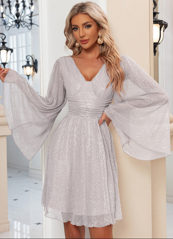 Robe Pastel Rose Paillettes Col V - gallery 9
