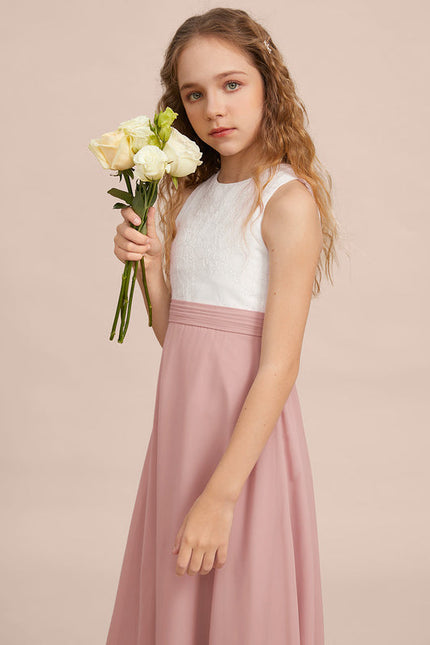 Robe Pastel Rose Demoiselle D'Honneur Col Rond - gallery 3