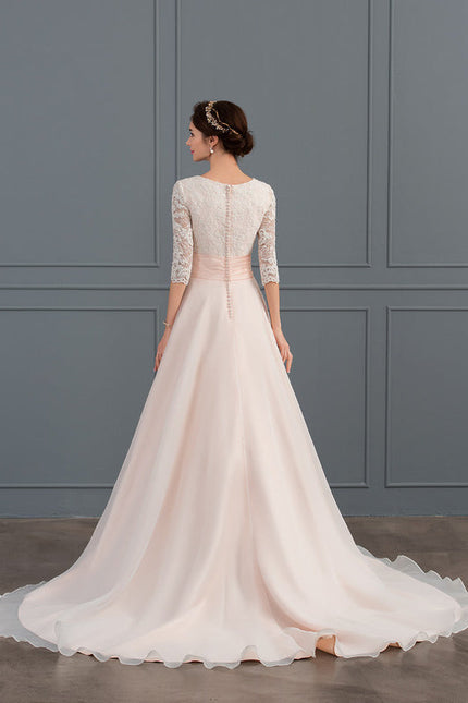 Robe Pastel Rose Col V Traîne Moyenne - gallery 2