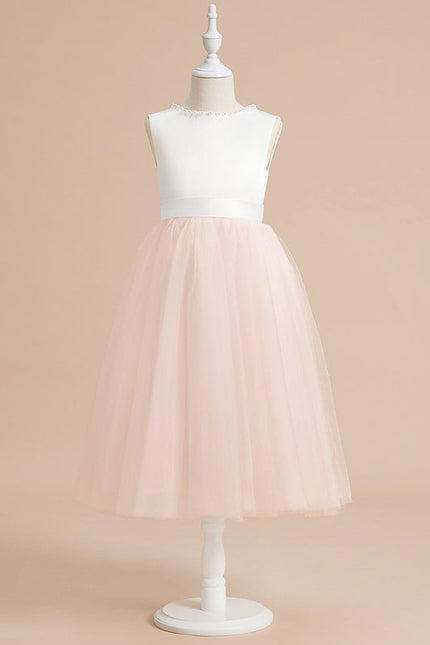 Robe Pastel Rose Satin Tulle Mariage Fille - gallery 2