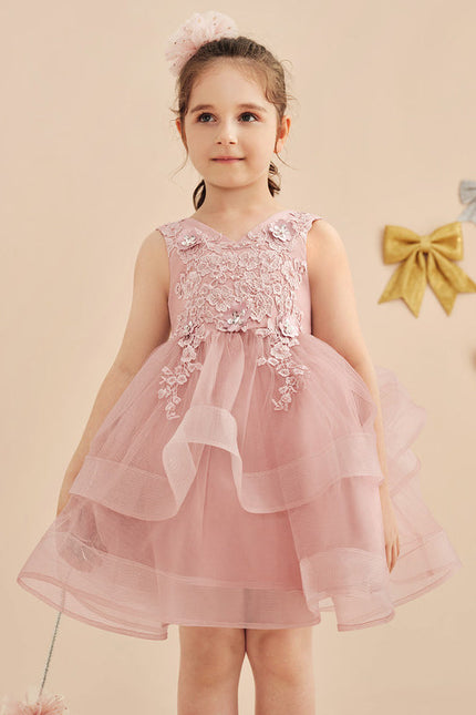 Robe Pastel Rose En Tulle Avec Dentelle - gallery 2