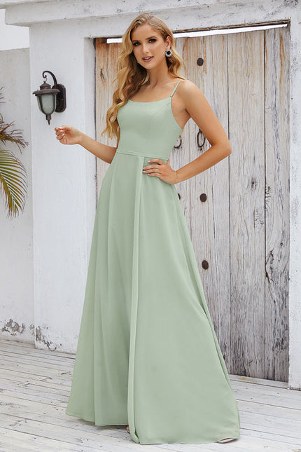 Robe Pastel Verte Col Carré Élégante - gallery 7
