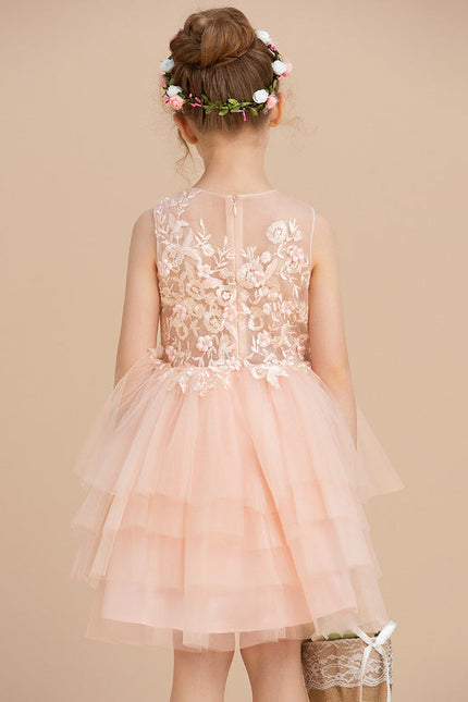 Robe Pastel Rose Col Rond Tulle Mariage - gallery 2