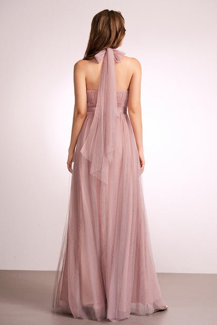 Robe Pastel Rose Décolleté Asymétrique Tulle - gallery 8