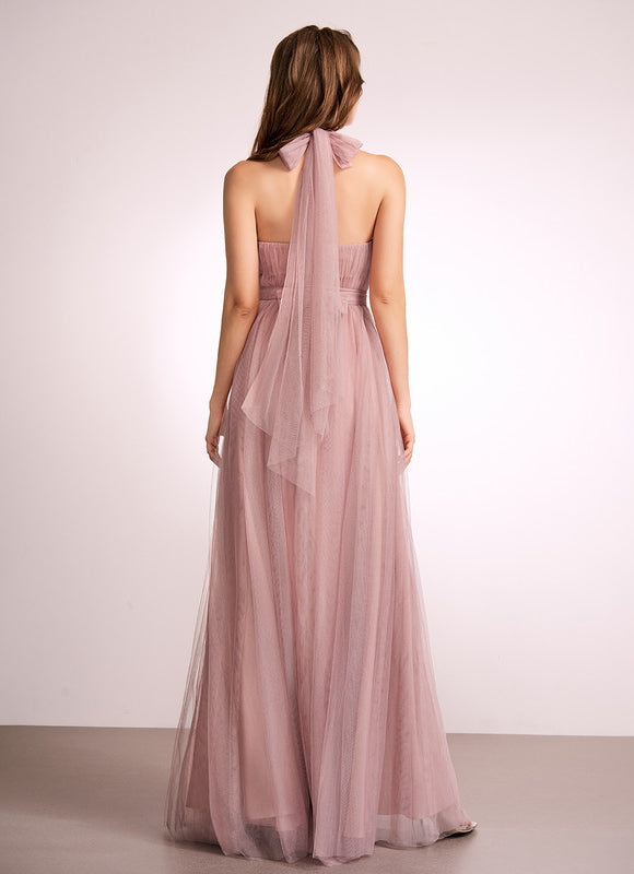 Robe Pastel Rose Décolleté Asymétrique Tulle - gallery 8