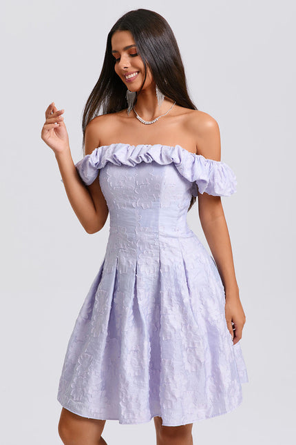 Robe Pastel Lavande Épaule Dénudée Courte - gallery 5
