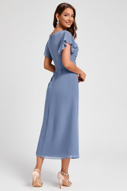 Robe Pastel Bleu Col V Longueur Mollet - gallery 1